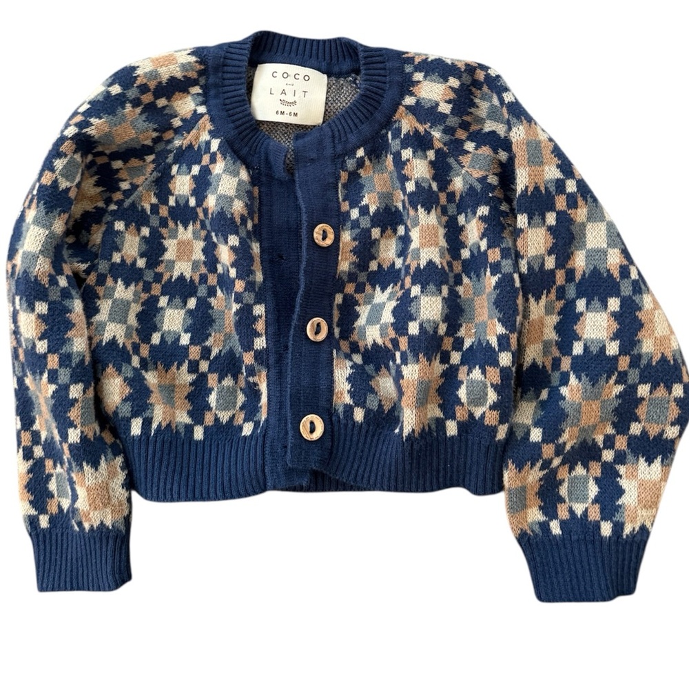 Coco Au Lait - QUILT JACQUARD BABY CARDIGAN 6 months